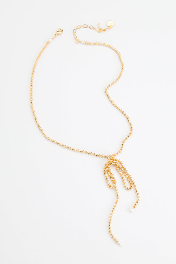 Gold Ball Chain Single Bow Long Necklace - Nakamol