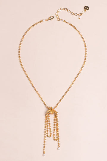 Gold Ball Chain Single Bow Long Necklace - Nakamol
