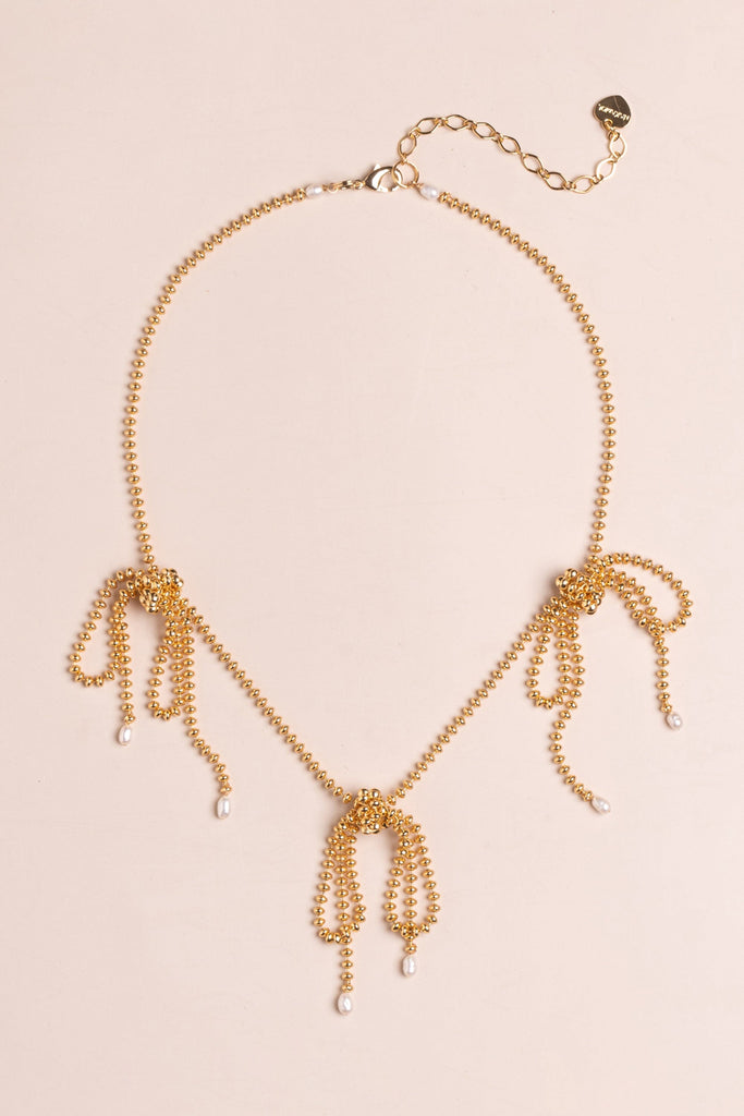 Gold Ball Chain Triple Bow Necklace - Nakamol