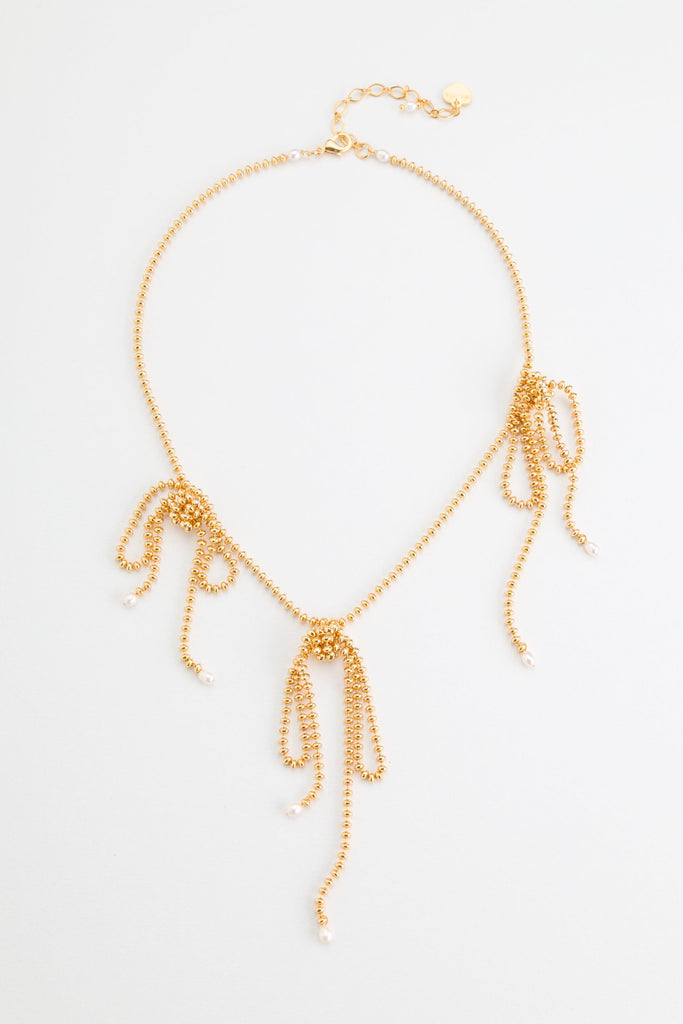 Gold Ball Chain Triple Bow Necklace - Nakamol