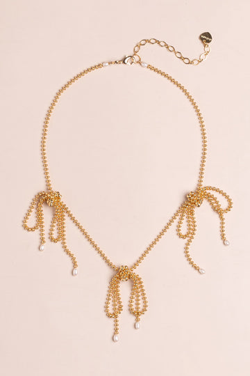 Gold Ball Chain Triple Bow Necklace - Nakamol