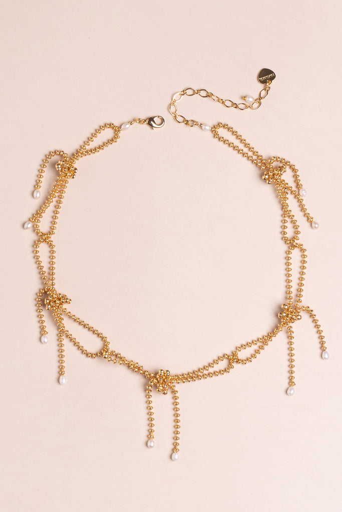 Gold Ball Chain Short Bow Necklace - Nakamol