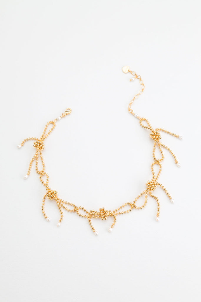 Gold Ball Chain Short Bow Necklace - Nakamol