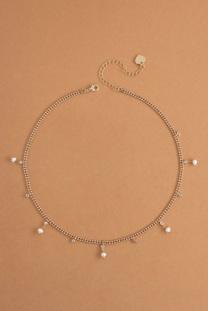 White Pearl Mix Charm Necklace - Nakamol
