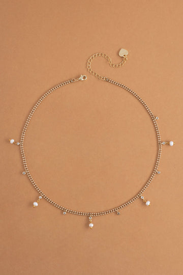 White Pearl Mix Charm Necklace - Nakamol