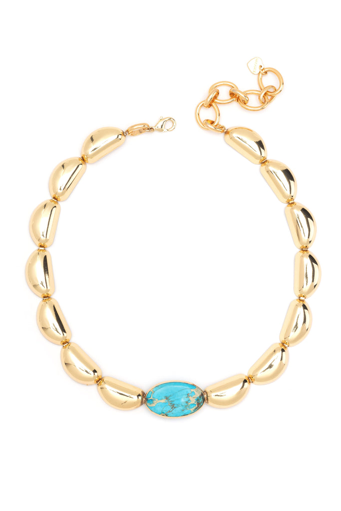 Turquoise Gold Bean Collar Necklace - Nakamol