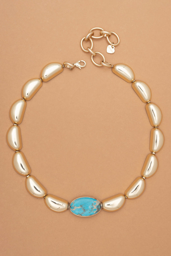 Turquoise Gold Bean Collar Necklace - Nakamol