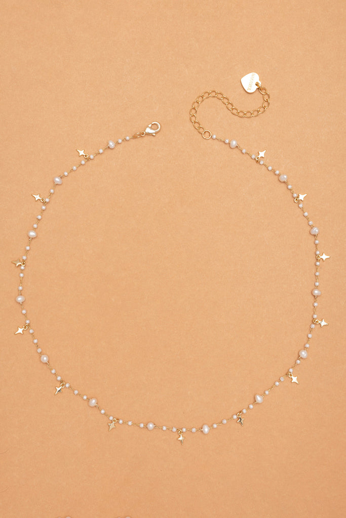 White Pearl Charm Necklace - Nakamol
