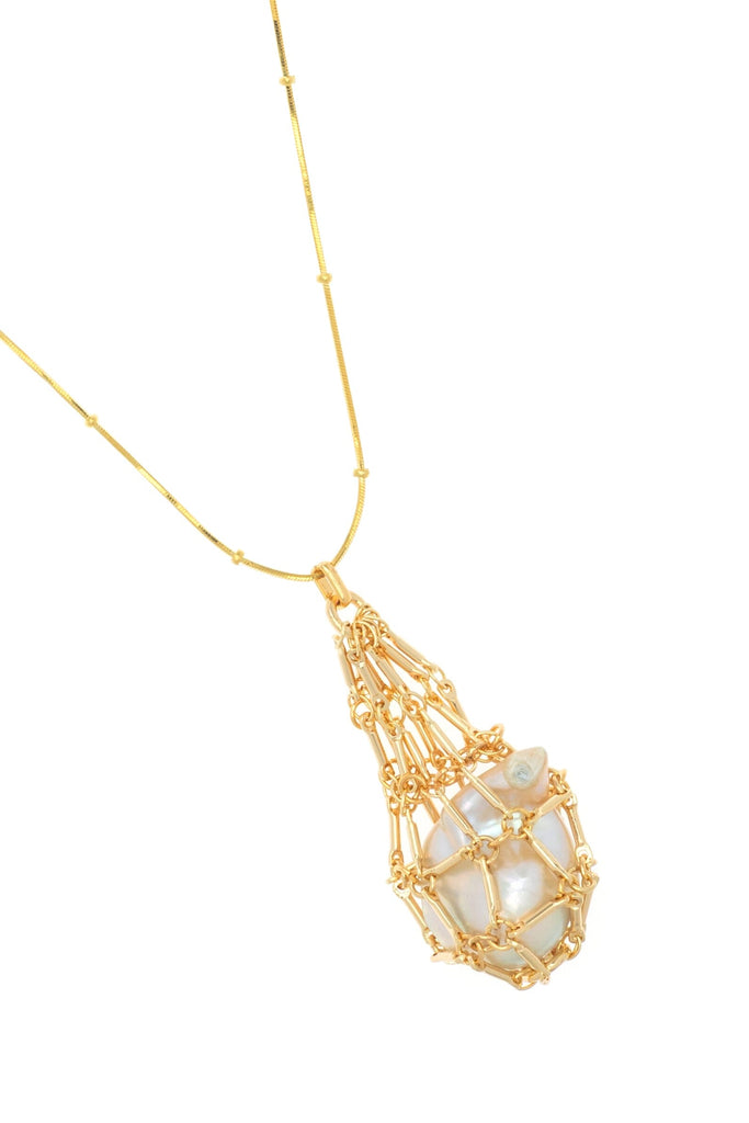 ROUND WHITE PEARL GOLD FISHNET NECKLACE - Nakamol
