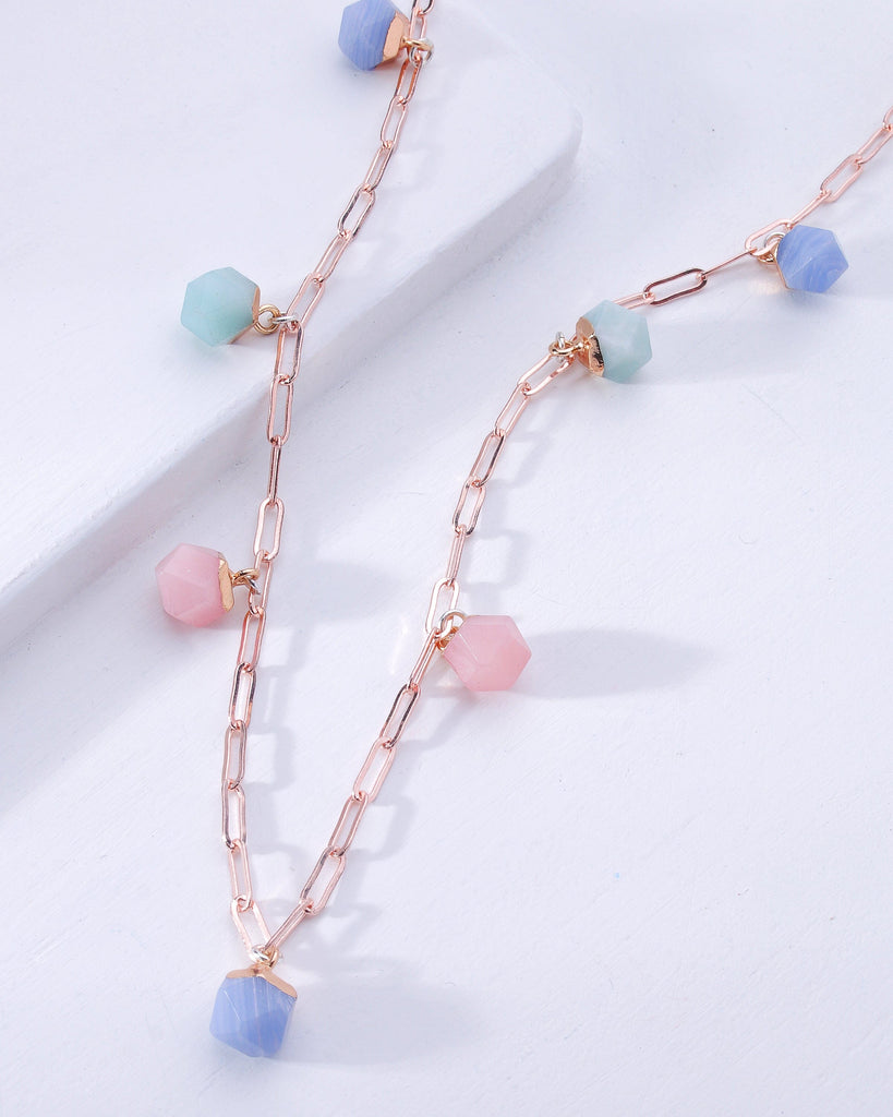 Pastel Bead Gold Chain Link Necklace - Nakamol
