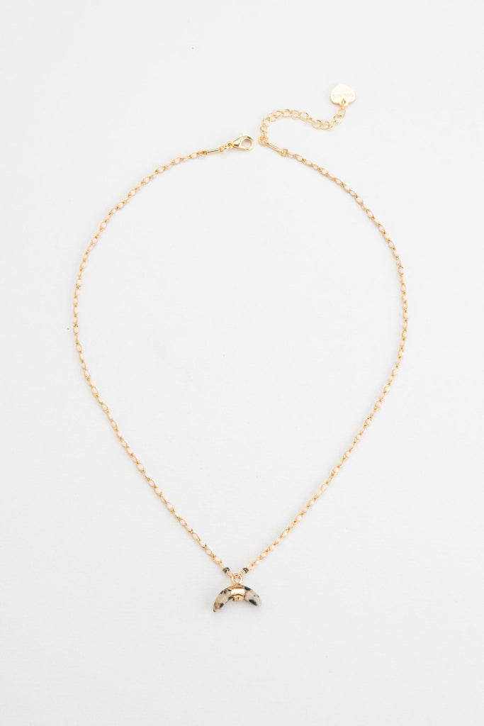 Cream Crescent Pendant Moonstone Beads Necklace - Nakamol