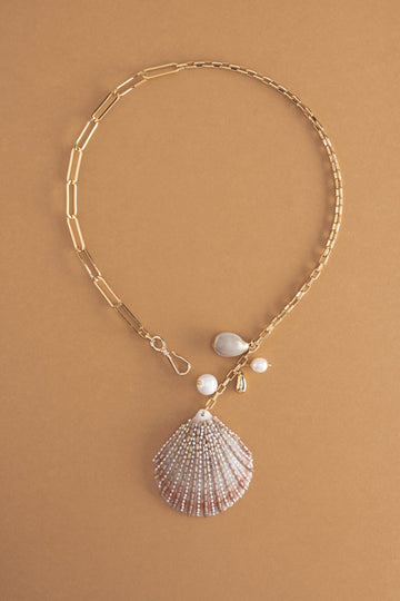 Peach Shell Gold Link Necklace - Nakamol