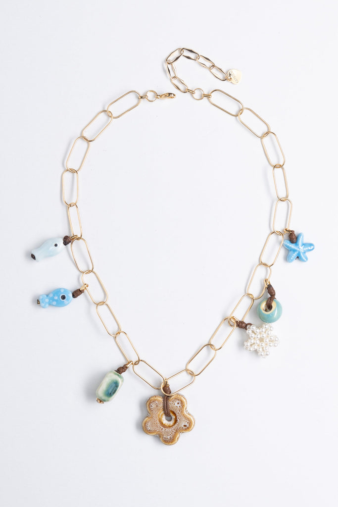 Blue Amazonite Charm Link Necklace - Nakamol