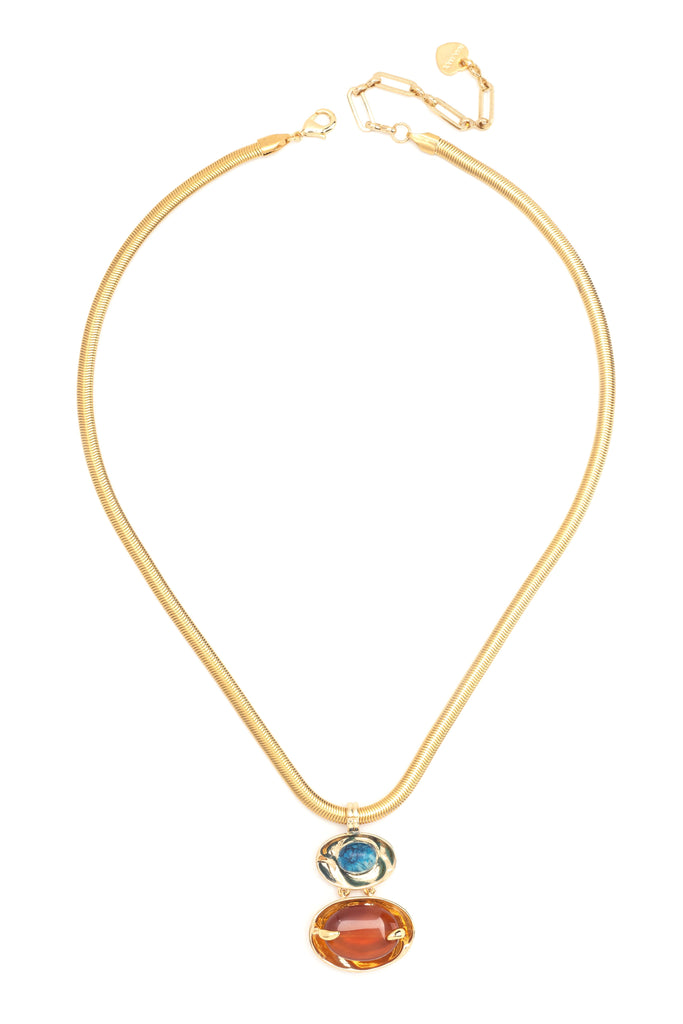 Rutilated Agate and Blue Stone Pendant Necklace - Nakamol