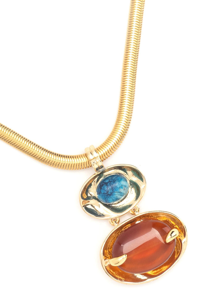 Rutilated Agate and Blue Stone Pendant Necklace - Nakamol