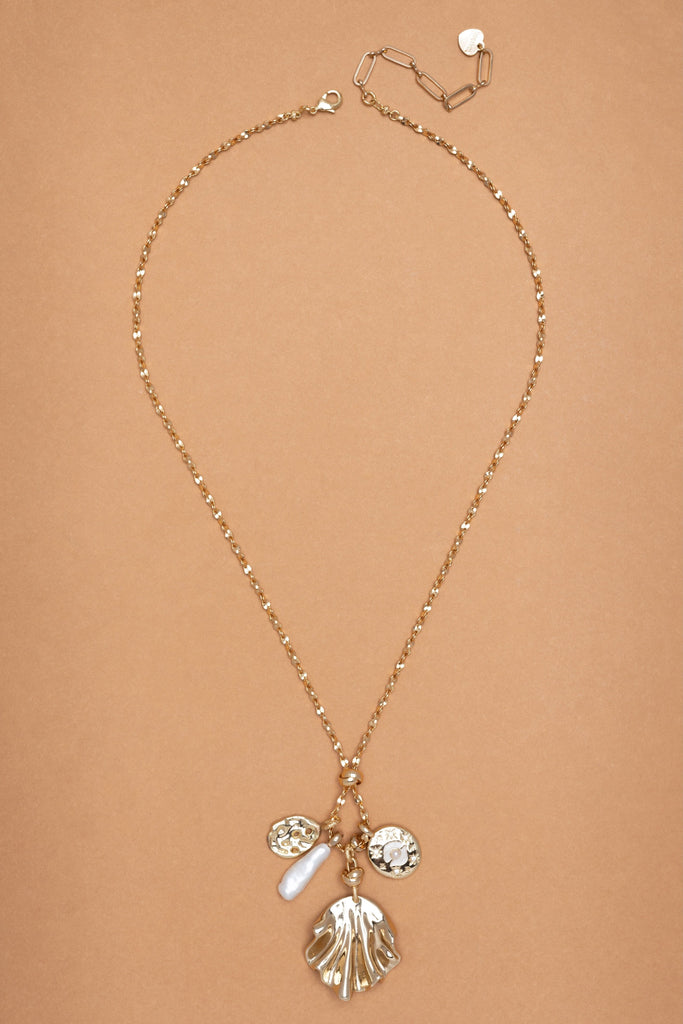 White Pearl Charm Gold Necklace - Nakamol