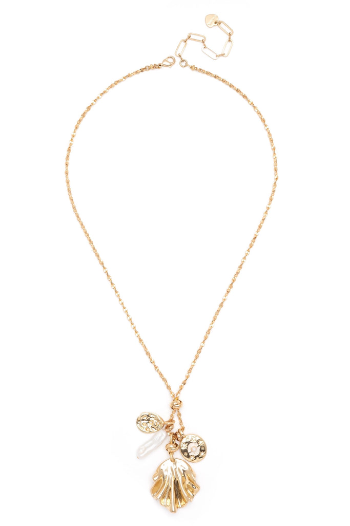 White Pearl Charm Gold Necklace - Nakamol