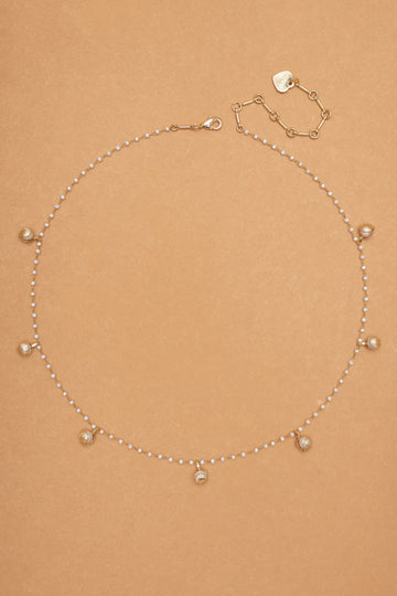 White Pearl Gold Charm Necklace - Nakamol
