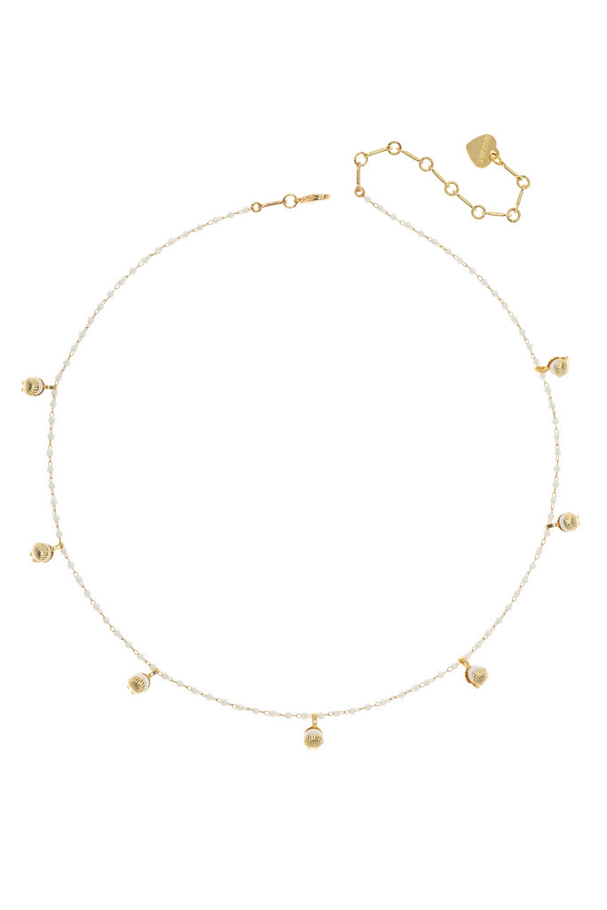 White Pearl Gold Charm Necklace - Nakamol