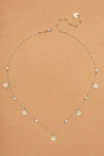 White Pearl Gold Shell Charm Necklace - Nakamol