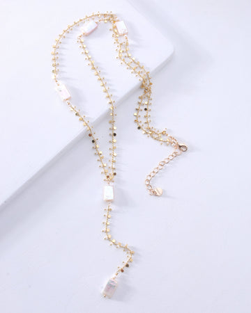 White Pearl Coin Gold Chain Necklace - Nakamol