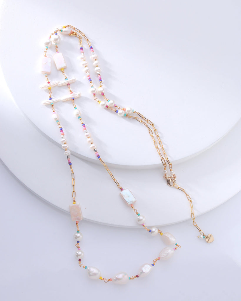 Mutlicolored White Pearl Spectacle Necklace - Nakamol