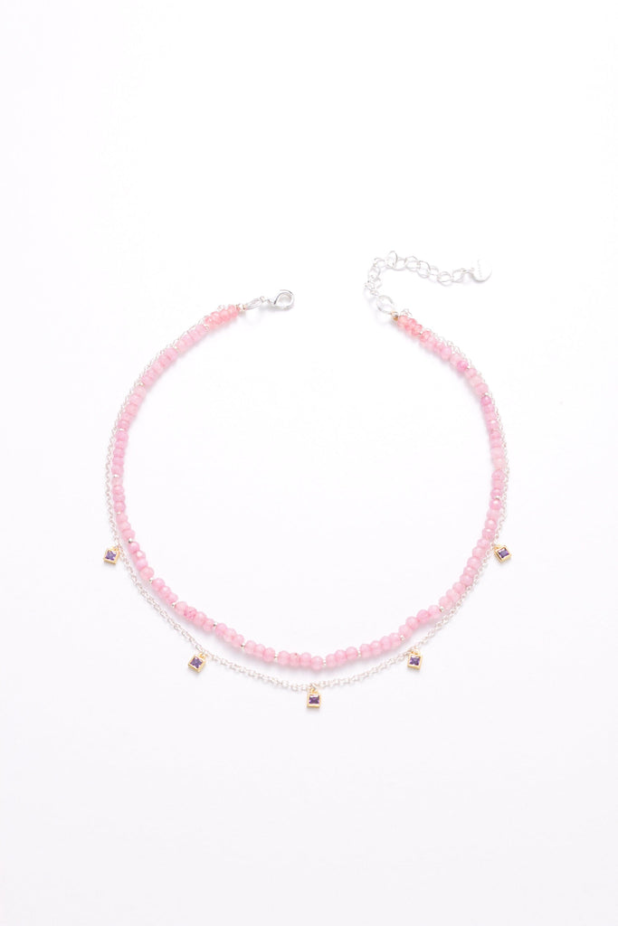 Pink Crystal Purple Charm Necklace - Nakamol