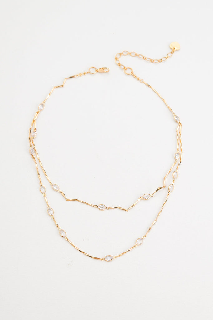 Clear Crystal Double Layer Necklace - Nakamol