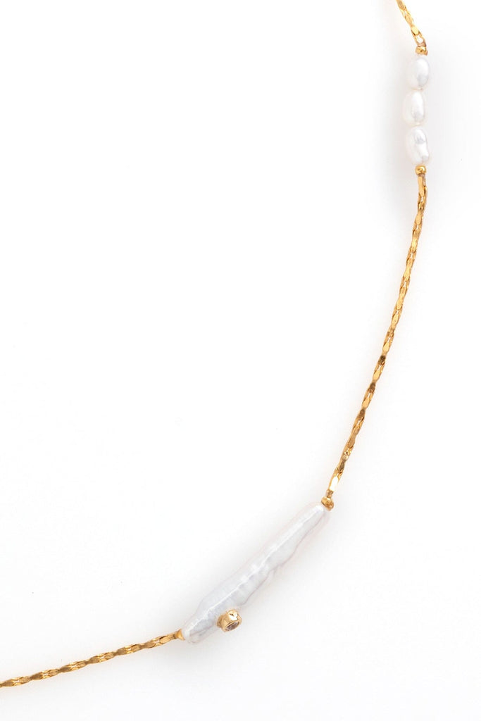 Long White Pearl Bead Short Necklace - Nakamol
