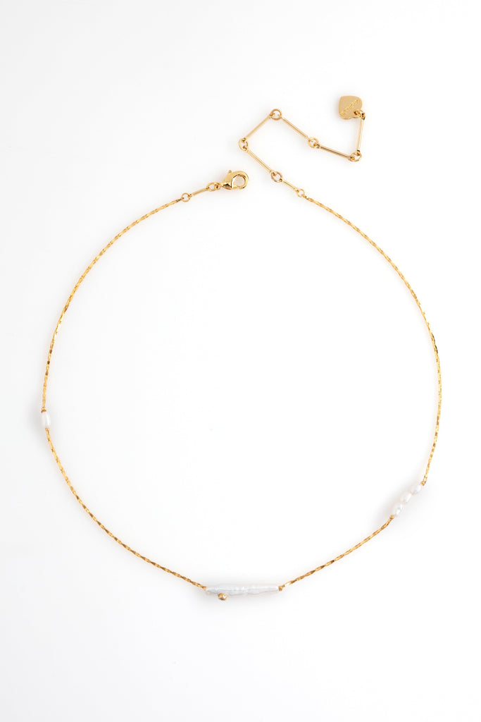 Long White Pearl Bead Short Necklace - Nakamol
