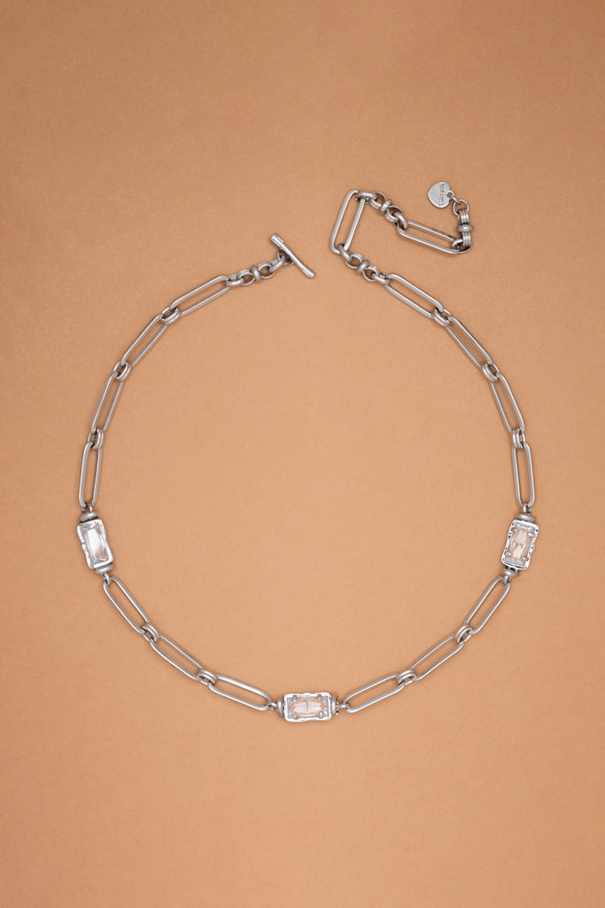 Baguette Clear Stone Chain Link Necklace - Nakamol