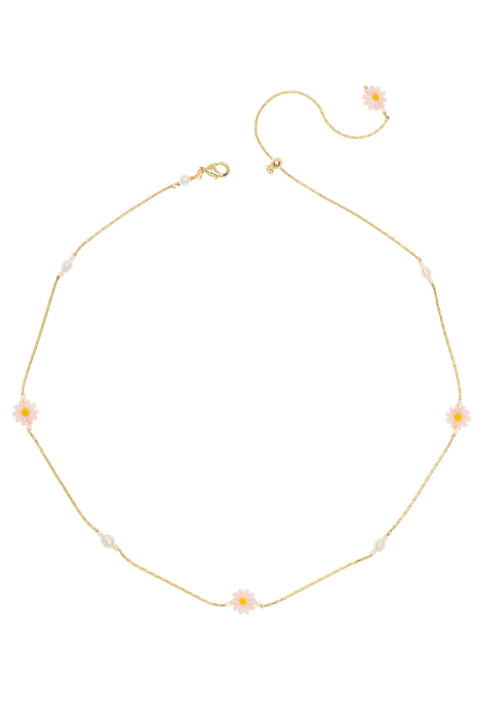 Pink Flower Bead Gold Necklace - Nakamol
