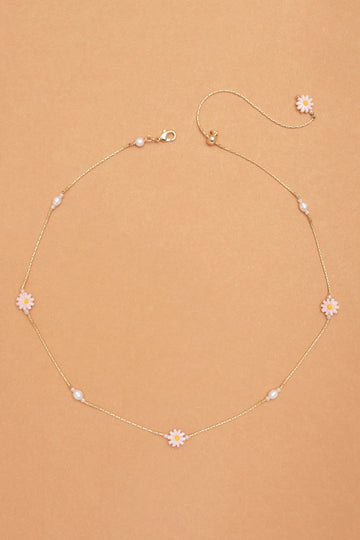 Pink Flower Bead Gold Necklace - Nakamol