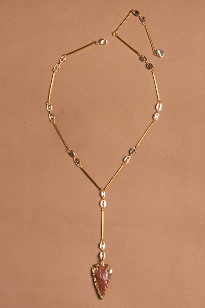 Gold Sand Stone Pendant Lariat Necklace - Nakamol