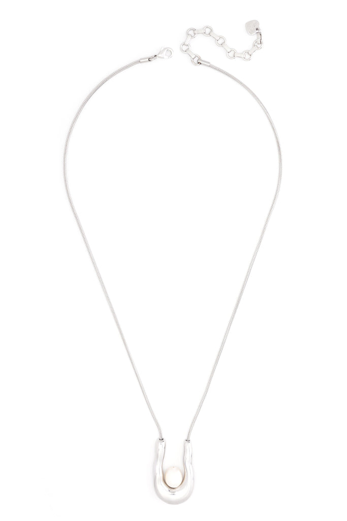 U-shape Rhodium Pendant Necklace - Nakamol