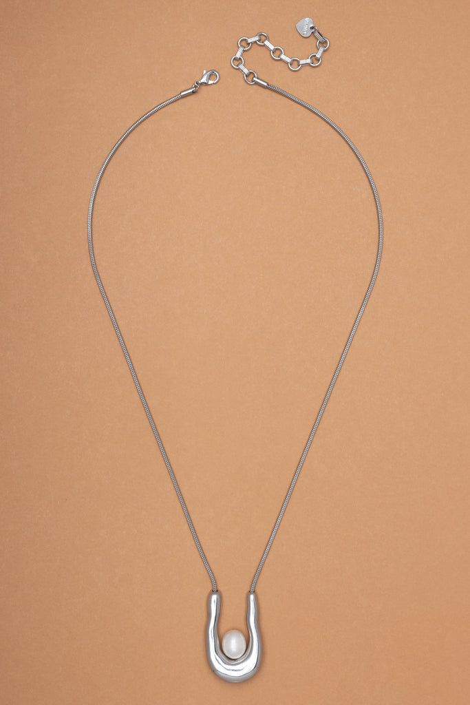 U-shape Rhodium Pendant Necklace - Nakamol