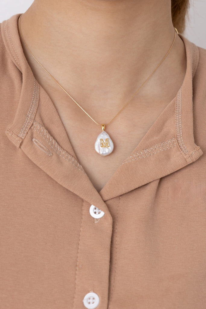 M White Pearl Pendant Necklace - Nakamol