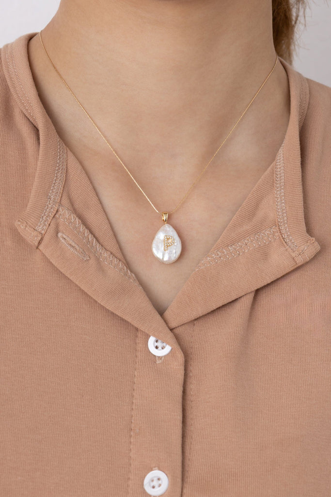 P White Pearl Pendant Necklace - Nakamol