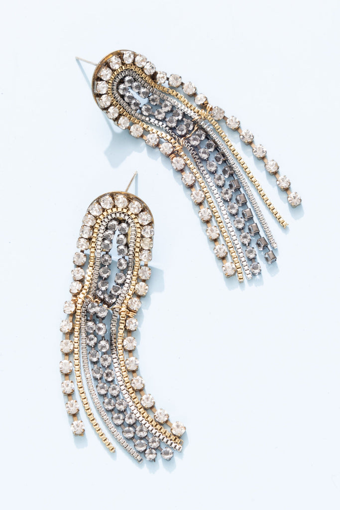 Clear Crystal Fringe Chain Earrings - Nakamol