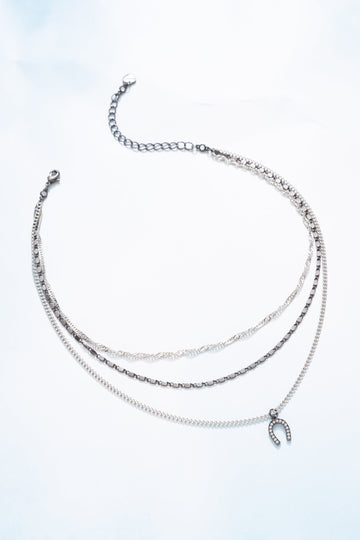Pave Horseshoe Charm Triple Chain Necklace - Nakamol