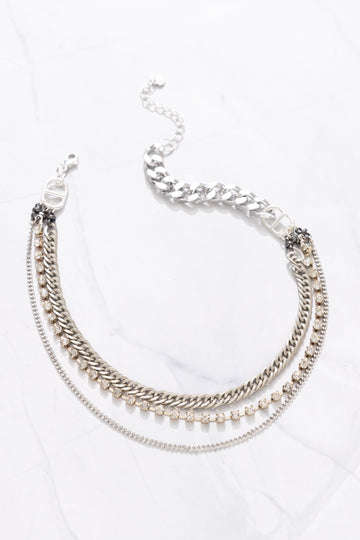 Chunky Chain Silver Crystal Layer Necklace - Nakamol