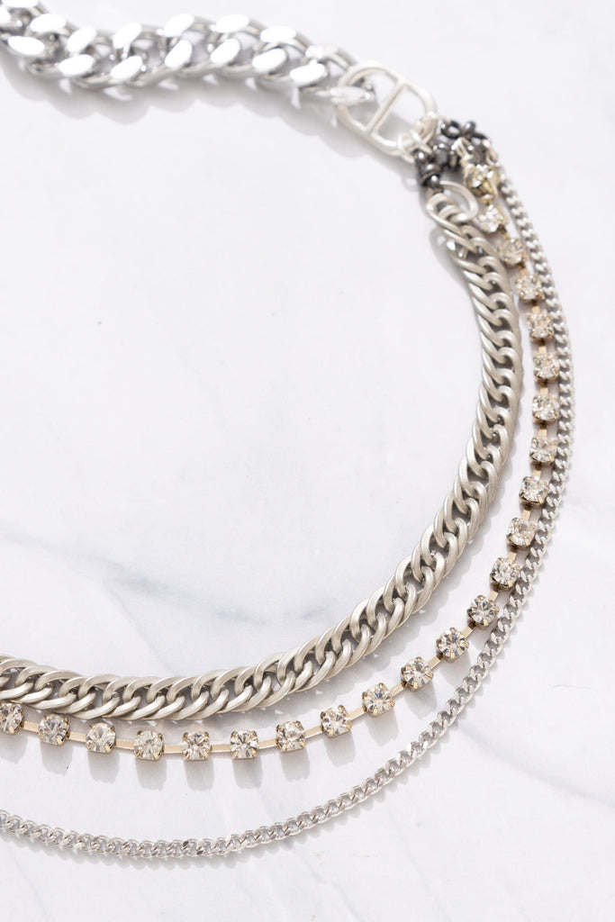 Chunky Chain Silver Crystal Layer Necklace - Nakamol