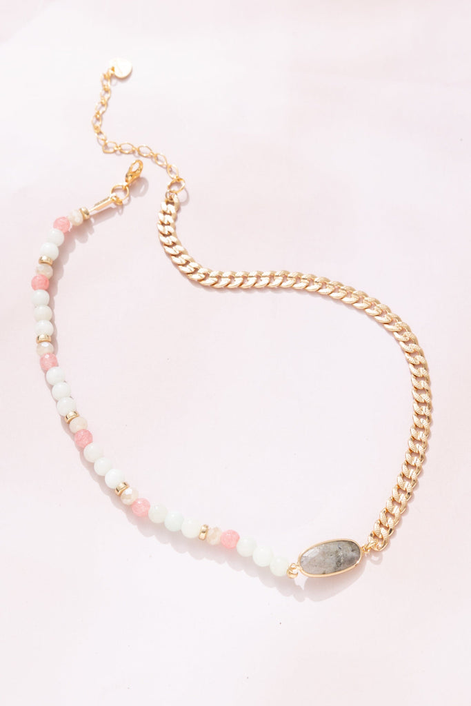 Labradorite Beaded Chunky Gold Chain Necklace - Nakamol