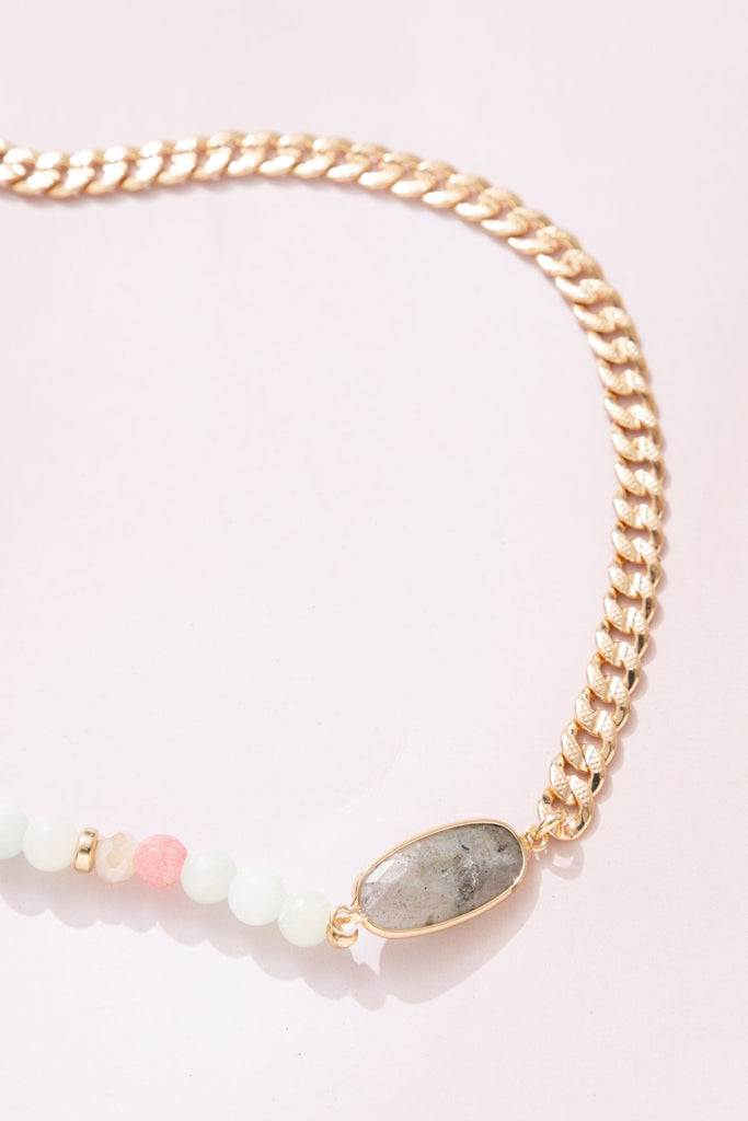 Labradorite Beaded Chunky Gold Chain Necklace - Nakamol