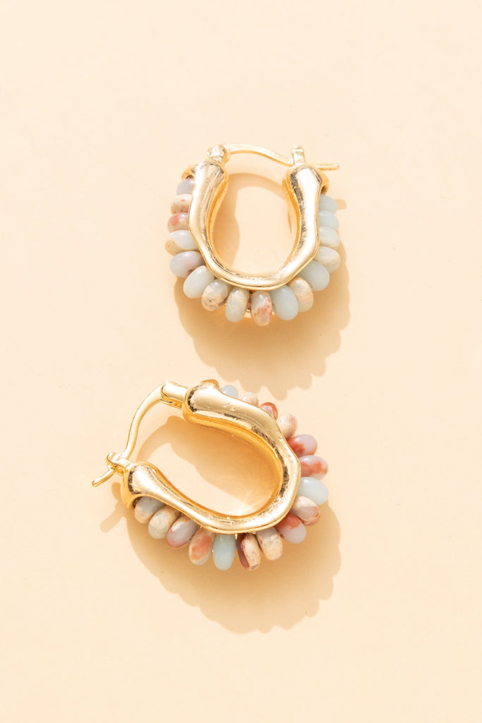 Shades of Teal Amazonite Huggie Earrings - Nakamol