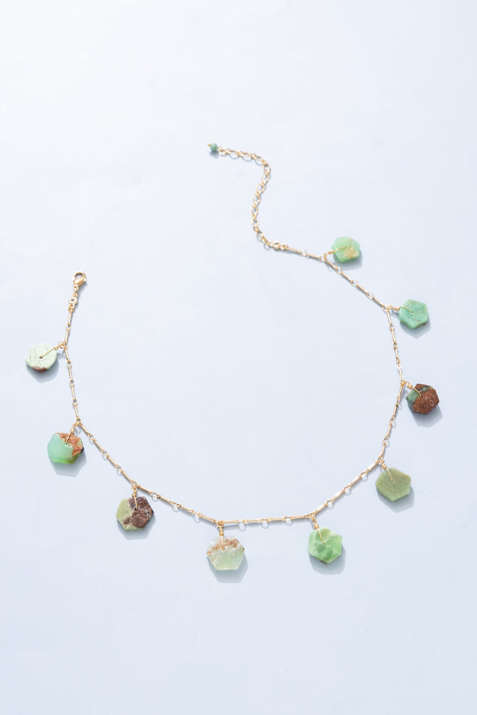 Shades of Teal Geometric Gem Charm Necklace - Nakamol