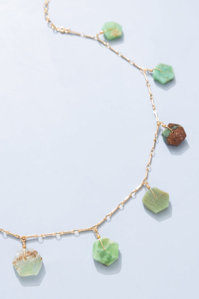 Shades of Teal Geometric Gem Charm Necklace - Nakamol