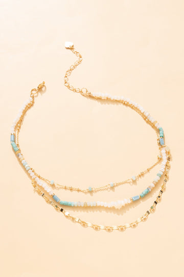 Shades of Teal Gold Chain Layer Necklace - Nakamol