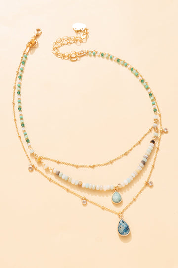 Shades of Teal Triple Layer Charm Necklace Set - Nakamol