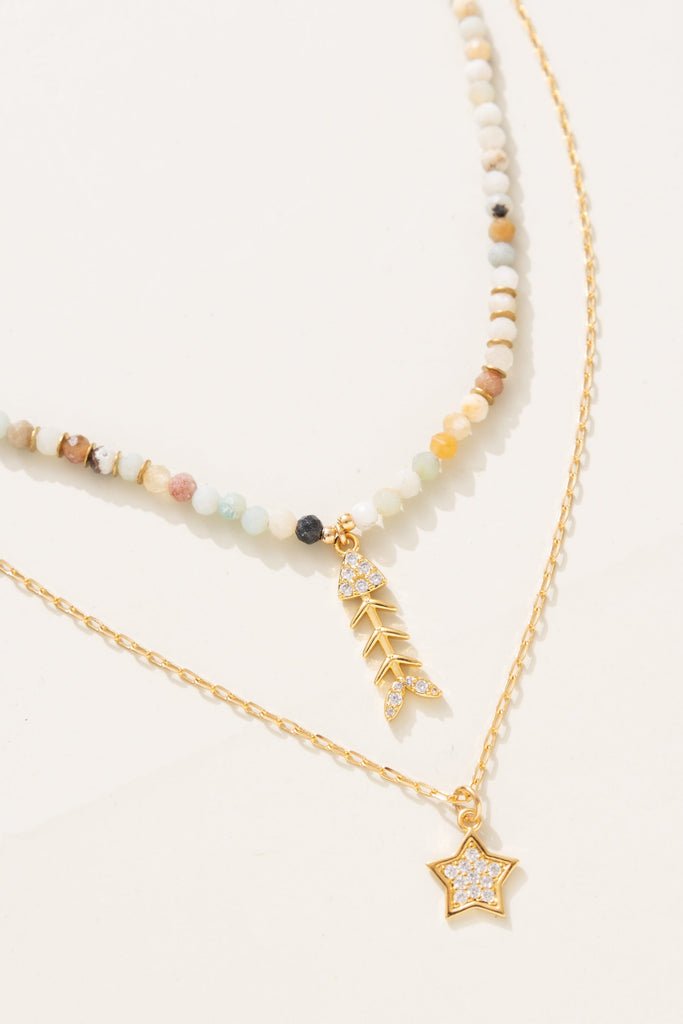 Shades of Teal Double Layer Necklace Set - Nakamol